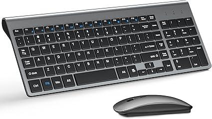 Wireless Keyboard and Mouse Ultra Slim Combo, TopMate 2.4G Silent Compact USB 2400DPI Mouse and Scissor Switch Keyboard Set with Cover, Batteries Included, for PC/Laptop/Windows/Mac  Gray Black