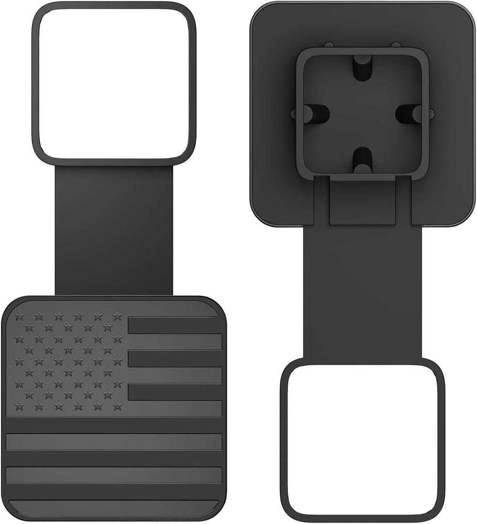 OGYE 2 Inch Trailer Hitch Cover with American Flag, Metal Trailer Hitch Cover Fit for 2 Inch Hitch Receivers Class 3 4 5, 2'' Rubber Hitch Tube Cover Plug Cap (Black)