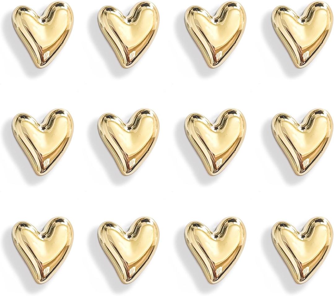 12PCS Refrigerator Magnets Gold Magnets for Fridge 0.83in Small Love Heart Cute Decorative Magnet Set for Home Kitchen Office Whiteboard Decor