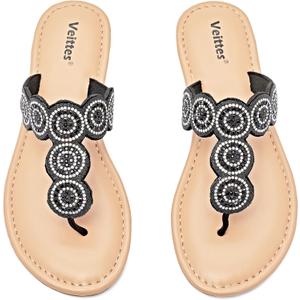 Veittes Women's Gladiator Flat Sandals - Casual Criss Cross Ankle Strap Design, Round Toe, Comfortable Rubber Sole, lightweight Summer Beach Toe Ring Thong Sandals (11, Vt2307006black)