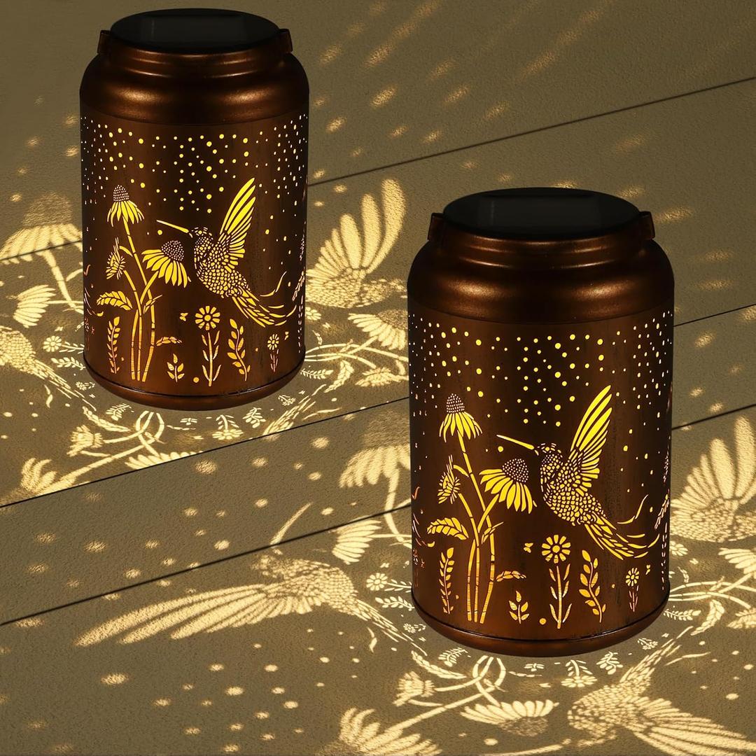 2 Pack Solar Lanterns Outdoor Waterproof, Hummingbird Garden Decor Gifts for Women Mom Grandma Hanging Solar Lights Metal Decoration Outside for Yard, Patio(Dandelions)