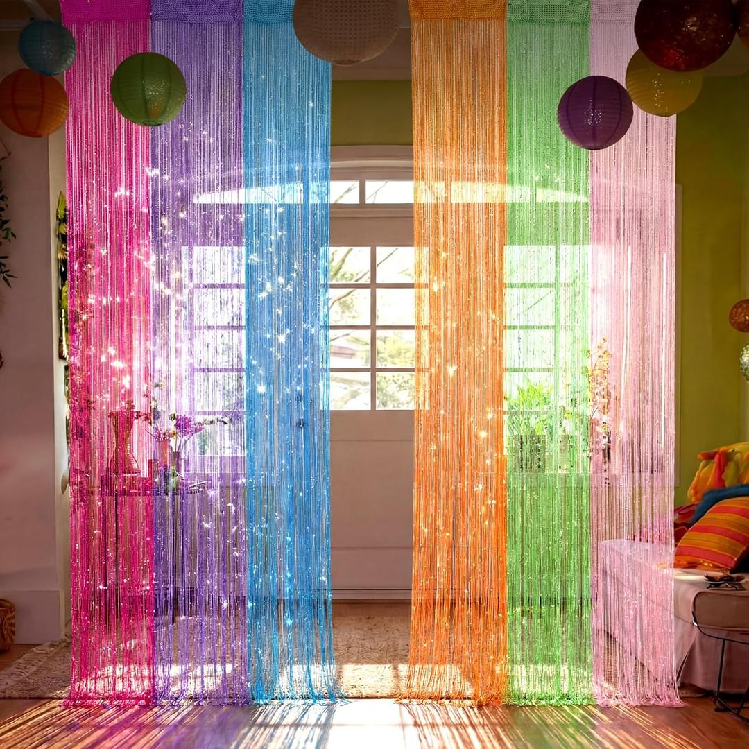 6 Pack Beaded Curtains Door 39 x 79 Inch Rainbow String Beaded Curtains for Doorway Glitter Shimmer String Panels for Room Divider Window Closet Party Wedding Boho Home Decor