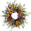 Nearly Natural 24-Inch Spring Garden Wreath with Twig Base, Multicolored/Green