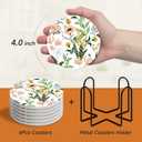 2 x Cute Flower Coasters Set of 6 with Holder and Cork Base - 4in Absorbent Ceramics Coaster for Tabletop Protection Drink Coasters-Coffee Table Decoration,Home Decor-Housewarming Gifts for New Home