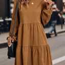 Ladies' Long-Sleeved Mid-Length Dress with a Round Neck and a Waist-Highlighting Short Style for Autumn Casual