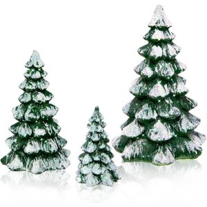 3 Pieces with a Sense of Layering and Staggered Heights Winter Wonderland Village Scene Pines Accessory Figurine Set, Christmas Village Trees Decorations,Green