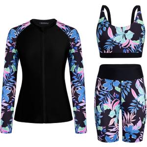 Arolina Womens Rash Guard Long Sleeve Swim Shirts Swimsuit 2026 Bathing Suit with Womens Swim Shorts & Two Pockets (XL)
