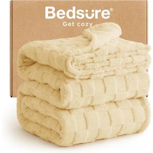 Bedsure GentleSoft Blankets Queen Size for Bed - Super Soft Cozy Blanket for Kids Girls, Large Fuzzy Fleece Throw for Bedroom Decor, Light Yellow, 90x90 Inches