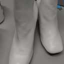 mysoft Women's Ankle Boots Square Toe Side Zipper GoGo Boots Chunky Block Heel Mid Calf Low Heeled Short Booties (9.5, White Pu)