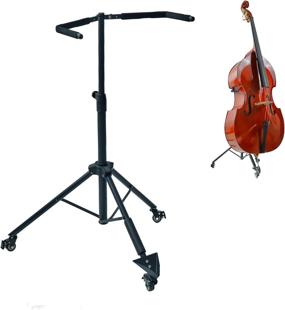 Double Bass Stand with Locking Casters for 1/8–4/4 Upright Bass
