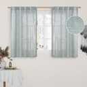LAMIT Short Linen Curtains 40 Inch Length, Semi Sheer Light Filtering Panels Back Tab and Rod Pocket Neutral Drapes for Basement/Window/Loft Room, Greyish Blue, 34 x 40 Inch, 2 Panels