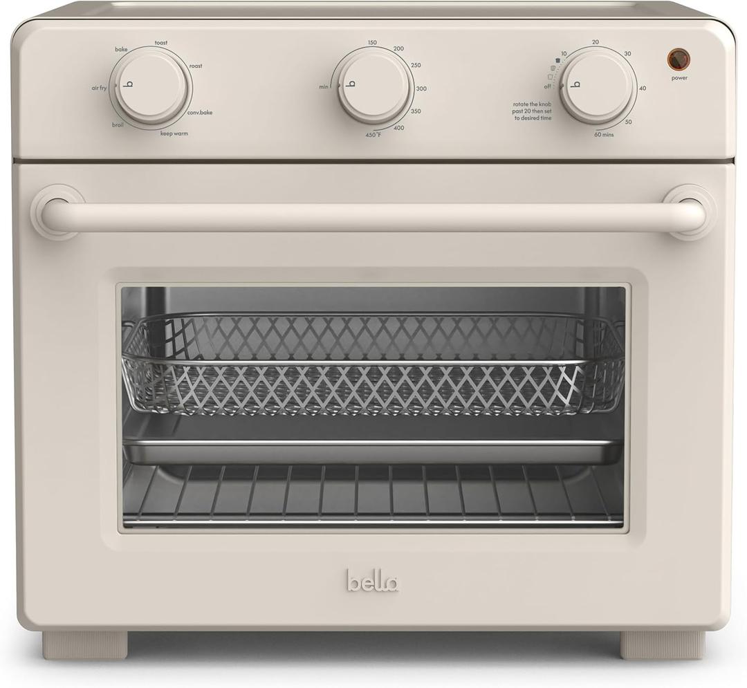 bella Air Fry Toaster Oven, 7 Preset Cooking Options, Dishwasher-Safe EverGood Coated Trays Included, 60-Minute Auto Shutoff w Audible Timer, Power Indicator Light, 1700 Watt, Oatmilk, 25qt