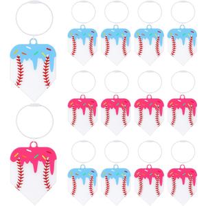 Misdary 12 Pack Ice Cream Drip Baseball Luggage Tags Keychain Acrylic Softball Bag Tags Accessories Gifts for Team Travel(Home Plate Shape, Pink, Blue)