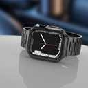 Compatible with Apple Watch Band and Case, Stainless Steel Metal Chain with TPU Cover, Smart-Watch Link Bracelet Strap, Wrist-Band for i-Watch Series 9 8 7 6 5 4 3 2 1 SE, 45mm 44mm 42mm, Black