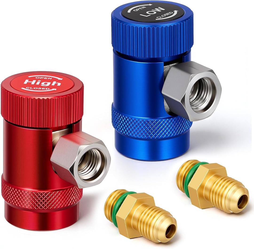 Tallew R1234yf Adapter Kit, Adjustable R1234yf Quick Couplers Adapter, Blue and Red High Low Side Connector Conversion Air Conditioning Line Repair Tools