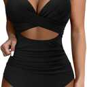 SUUKSESS Women Wrap Cut Out One Piece Swimsuit High Waisted Monokini Bathing Suit (8-10, 02 Black)