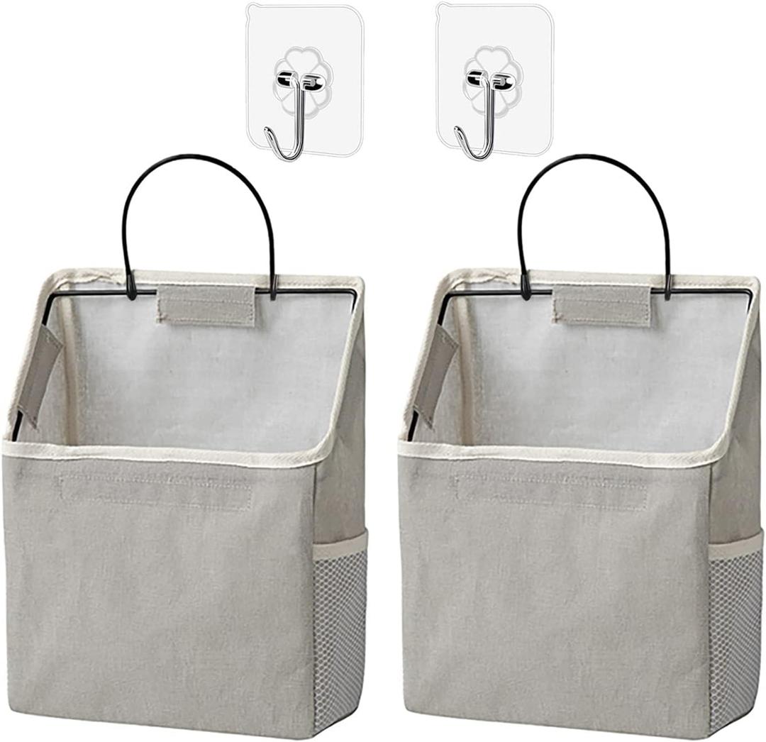 2 Pack Wall Hanging Storage Bag, Hanging Organizer Bag with Sticky Hook, Wall Organizer for Dormitory Bathroom Bedroom Kitchen (Grey) 2 Pack Wall Hanging Storage Bag, Hanging Organizer Bag with Sticky Hook, Wall Organizer for Dormitory Bathroom Bedroom Kitchen (Grey)