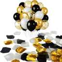 1500 pcs Artificial Silk Rose Petals & 30 pcs Balloons Set for Birthday, Valentine's Day, Wedding, Party, Fake Flower Petals and Balloons Kit (Gold, Black, White)