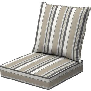 Arden earthFIBER Outdoor Deep Seat Cushion Set, 24 x 24, Rain-Proof, Fade Resistant, Deep Seat Bottom and Back Cushion for Chair, Sofa Taupe Grey Boardwalk Stripe