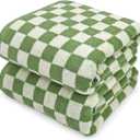 Jacquotha Bath Towels Set of 2 - Luxury Cotton Bathroom Shower Towels Body 55 x 27.5 Absorbent, Quick Dry, 520GSM, Green Checkered Home Decor