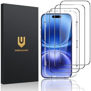 UNBREAKcable 3-Pack Screen Protector for iPhone 16/15, Shatterproof Tempered Glass [Easy Installation Frame] [99.99% HD Clear] [Case Friendly] [9H Hardness] [Full Coverage] for Apple 6.1 inch