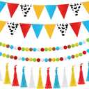 HunnmingRe 5 Pcs Cartoon Birthday Party Decorations 9.8 ft Baby Shower Decorations Happy Birthday Banner Tassel Triangle Flags Banners Felt Pom Pom Balls Garland for Holiday Outdoor Indoor Tree