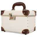 urecity Portable Retro Leather Makeup Train Case Cosmetic Organizer Case Leather Storage Box with Combination Lock (12.5", Ivory White)