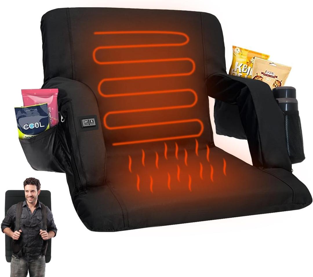 Double Heated Portable Reclining Bleachers Back Chair, Stadium Seats with Heated Back and Cushion, Outdoor Chair Cushion, Beach Chair , Stadium Chair with Back and Arm Support for Sport Events
