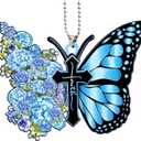 Butterfly Car Rearview Mirror Accessories, Acrylic Hanging Car Rear View Mirror Charm, Lovely Flower Car Ornament Pendant for Home Decoration Keepsake Christmas Valentine's Day Present (Blue)