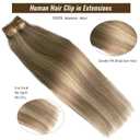 Golden Blonde Balayage Highlights Clip in Hair Extensions - Real Human Hair, 7pcs 70G, 22 Inch Double Wefts