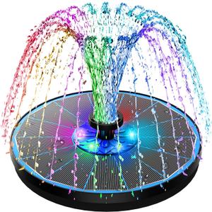 SZMP 3.5W Upgraded Glass Panel Solar Fountain with RGB Night Show, Anti-Drift Fixer & 7 Nozzles, Strong Floating Bird Bath Fountain for Garden, Pond, Outdoor (Blue)