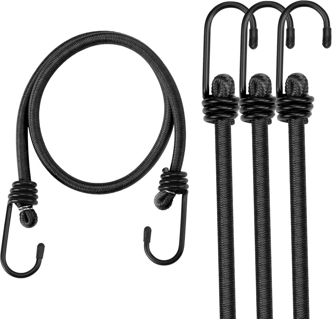 WORKPRO 24 Inch Bungee Cord with Hooks, 4 Pack Superior Rubber Heavy Duty Straps Strong Elastic Rope for Outdoor Tent, Luggage Rack, Camping, Cargo, RV, Bike, Transporting, Storage, Black