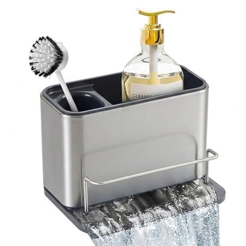 Kitchen Sink Organizer Stainless Steel, Stainless Steel Kitchen Sink Organizer, Compact Multi-Compartment Caddy for Sponges, Brushes & Cleaning Supplies, Rust-Resistant, Easy to Clean