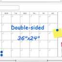 Monthly Calendar Dry Erase Whiteboard for Wall, 36" x 24" Double-Sided Calendar White Board, Magnetic Portable Board for Office, Kitchen, School, Home (Silver Frame)