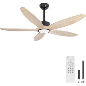 Ceiling Fan with Light and Remote,Quiet Reversible DC Motor,6 Wind Speed,LED Dimmable and Memory,for Bedroom Living Room,52 inch,Natural 5 Wood Blades