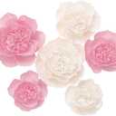 Crepe Paper Flowers Decoration for Wall, Flowers for Wedding Decor,Flower Backdrop Decor,Baby Shower,Birthday Party,Photo Backdrop,Archway Decor, Nursery Wall Decor (White+Pink ;Set/6)