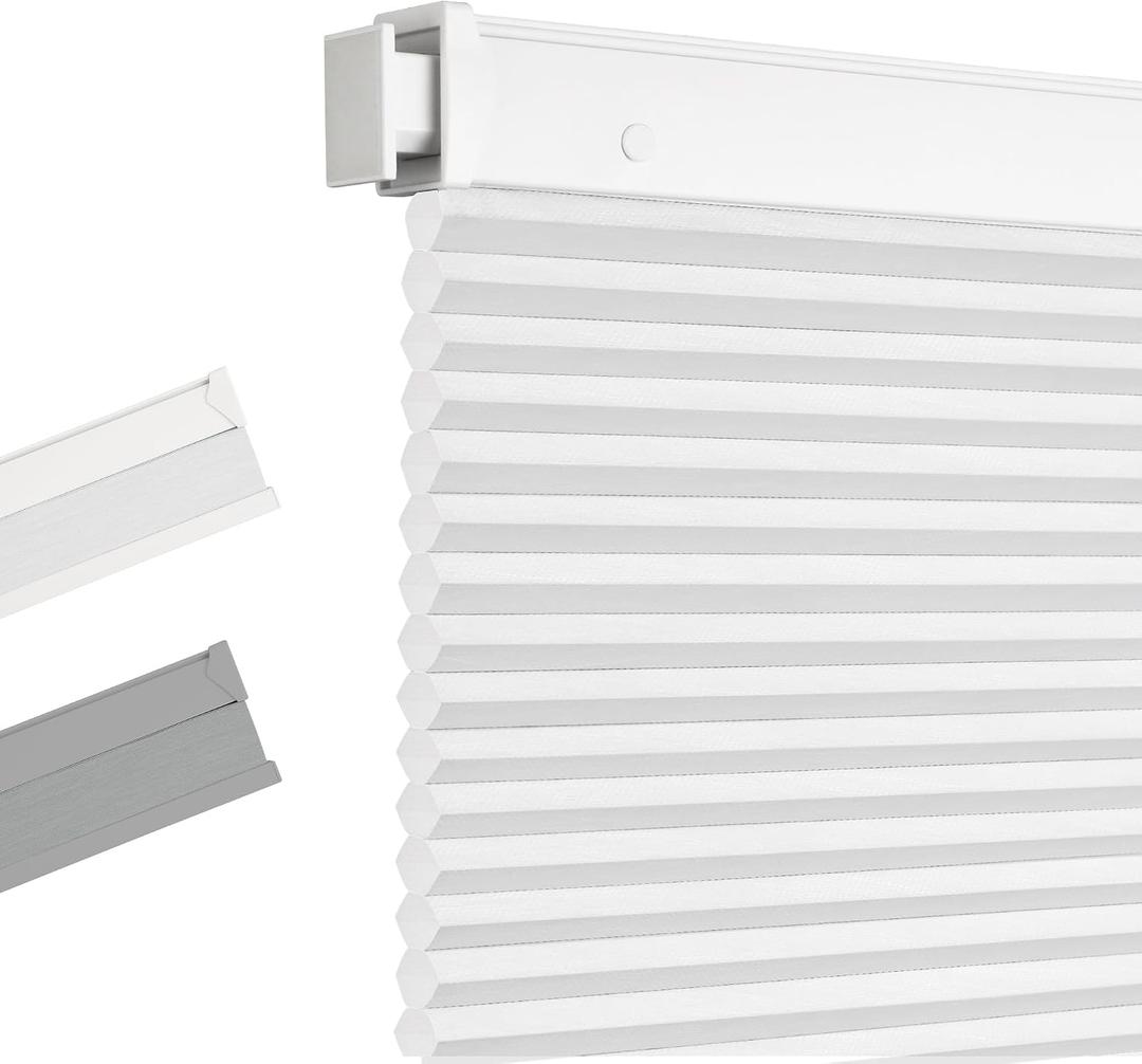 Allesin Zen No Drill Blinds for Windows Blackout Cordless Cellular Shades Honeycomb Blinds Pull Down, Free Stop Easy Install for Home and Office, Light Filtering, White, 34" W x 58" H