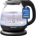 Elite Gourmet EKT1001 Electric 1.0L BPA-Free 1100W Glass Kettle Cordless 360° Base, Stylish Blue LED Interior, Handy Auto Shut-Off Function – Quickly Boil Water For Tea & More, Black