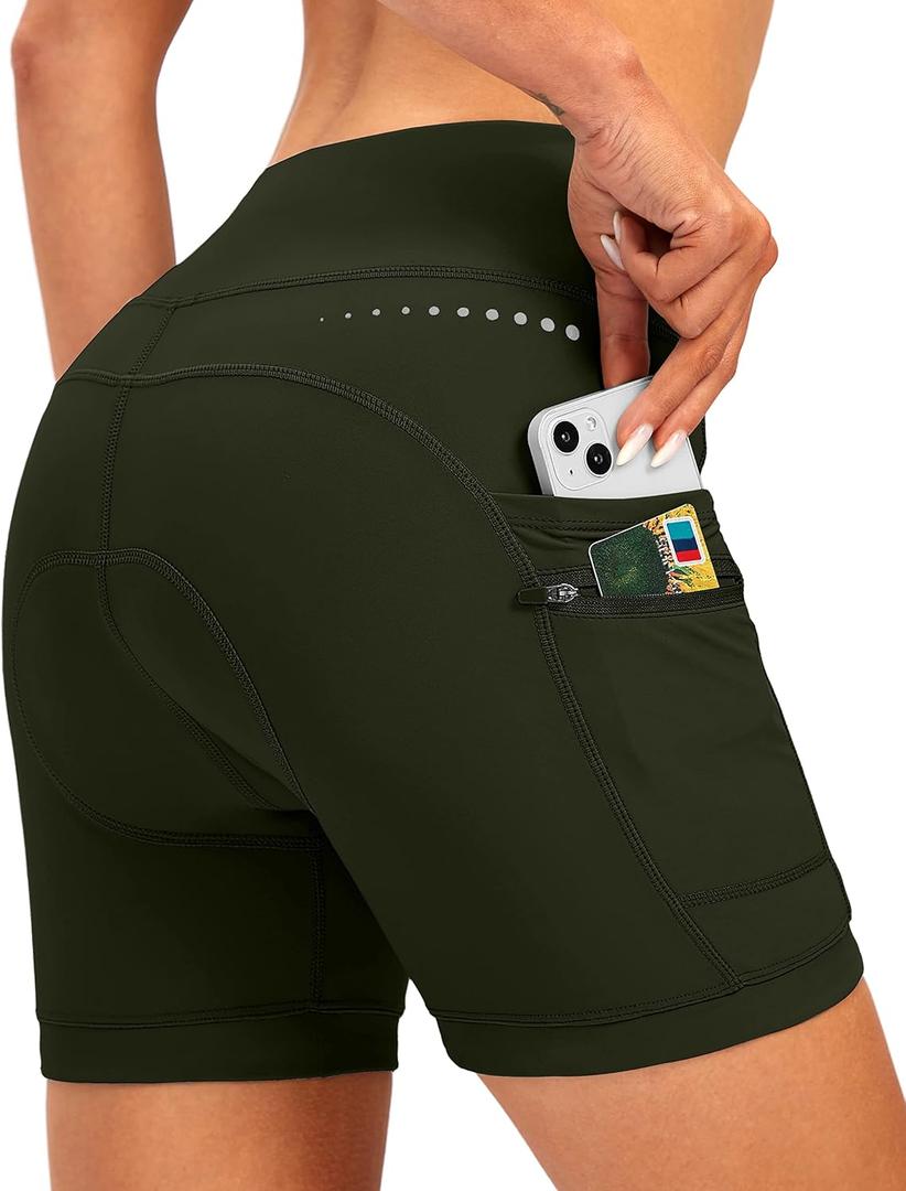 Women's 4D Padded Bike Shorts 5"/7" Riding Underwear Cycling Bicycle Road Biking Cycle Shorts for Women Zipper Pockets, Size M