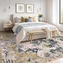 Area Rugs for Living Room: 10x14 Abstract Washable Rug Large Soft Stain Resistant Non-Slip Backing for Bedroom Dining Room Indoor Home Office Carpet for Kids Pet Friendly Families - Grey Gold