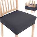 Smiry Stretch Jacquard Seat Covers for Dining Room Chairs Set of 4, Removable Washable Chair Seat Protector Slipcovers, No Rear Covers, Dark Grey