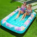 SLOOSH Inflatable Tanning Pool Lounger Float, 85" x 57" Pool Floats Adult with Pillow, 4 in 1 Suntan Tub Raft Floatie,Sunbathing Bed Lounge for Water Blow Up Ball Pit Party Gifts, L-Tropical Blue