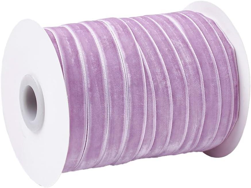 50 Yards 3/8 Inch Light Purple Velvet Ribbon Vintage Soild Thin Soft Single Face Fabric Ribbons Bulk Roll with Spool for Sewing Making Crafts Gift Wrapping Invitation Wedding Bouquets Supply