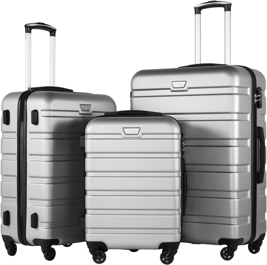 Coolife Luggage 3 Piece Set Suitcase Spinner Hardshell Lightweight TSA Lock (sliver3) (20in24in28in)