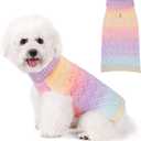 WOYYHO Small Dog Sweater Colorful Knitted Dog Sweater with Leash Hole Turtleneck Puppy Sweaters Warm Dogs Winter Clothes for Chihuahua Yorkies Havanese (Small, Rainbow Colors) (Small (6-10lbs))