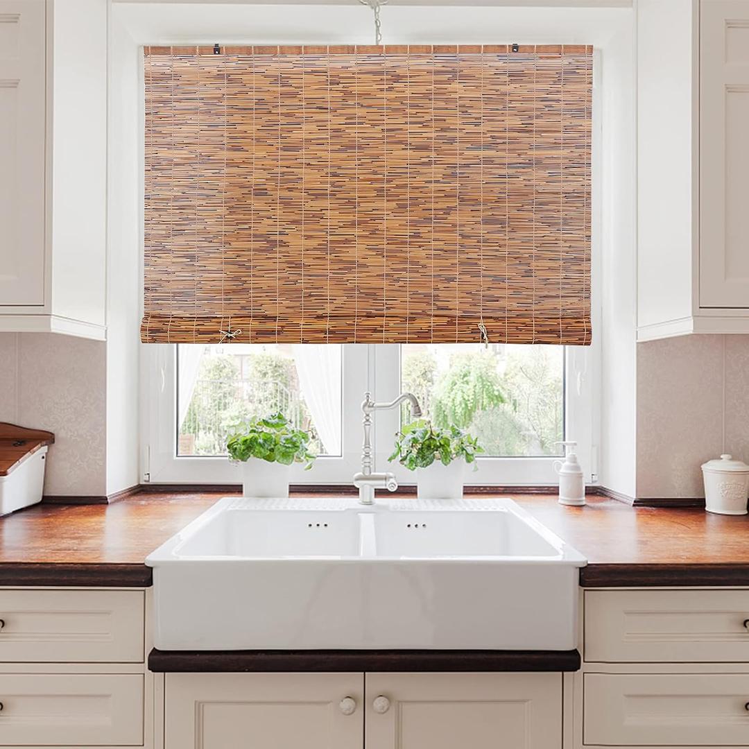Backyard X-Scapes 20-BLC4 Light-Filtering Cord-Free Bamboo Reed Roll-Up Blind Shades for Windows, 48 in W x 72 in H, Cocoa