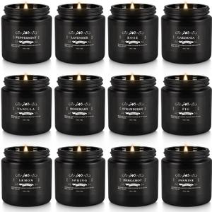 Howemon Scented Candle Set 12 Pack,Black, Candle for Home Scented, Odor Eliminating, Stress Relief, Long Lasting Soy Wax Gift Set