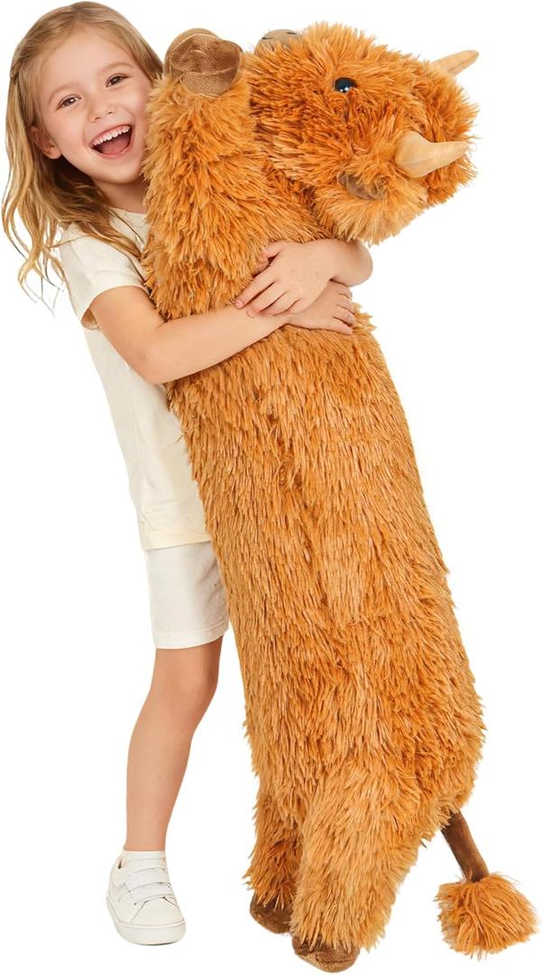 Fanunny Highland Cow Stuffed Animal 33",Long Highland Cow Plush, Cattle Body Pillow Plushies Gifts for Kids and Adults