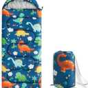 Wake In Cloud - Kids Sleeping Bag for Boys Toddlers, Camping in Warm Cold Weather, Backpacking Lightweight Compact Outdoor Liner for 3 Seasons Summer Spring Fall (Standard 61x26, Dinosaur Navy)
