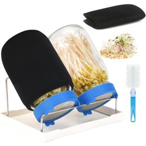Lulonpon Sprouting Kit, 2 Sprouting Jar Kits, Wide Mouth Quart Mason Jars with Stainless Steel Screen Sprout Lids,1000ml Sprouts Growing Kit, Seed Sprouter Set for Growing Broccoli, Bean, Alfalfa (Blue)